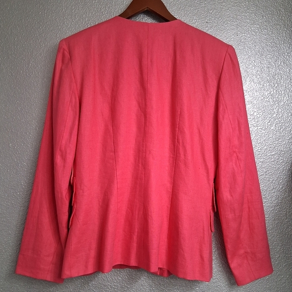 Albert Nipon Boutique Bright Pink 100% Linen Blazer  Size 8 - Picture 10 of 11